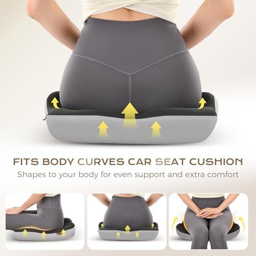 Coverado Seat Cushions Neck Pillow Lumbar Support Pillow for Car, Memory Foam Office Chair Back Support Orthopedic Coccyx Cushion with Non-Slip Bottom Neck Butt Back Pillow for Chair Truck Gray&Black - Image 4