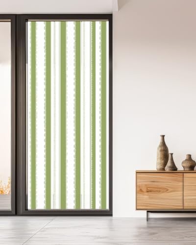 Window Privacy Film Frosted, Sage Green Striped Non-Adhesive Static Cling Window Tint, Farmhouse Vertical Stripes Geometric Insulated Windows Frosted Films for Living Room, 35.4 x 78.7 Inches - Image 5