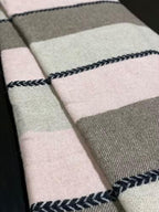 Eikei Merino Wool Throw Blanket Geo Wide Stripe Pattern Fringe Trim Soft Woolen Afghan Style Lightweight Machine Washable Cabana Stripes Scandi Style (Taupe and Pink, 55Wx78L) - Image 3