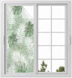Window Privacy Film Frosted, Sage Green Palm Trees Tropical Static Cling Door Window Covering, Summer Beach Botanical UV Blocking Windows Film for Office, Hotel, Bedroom, 29.5 x 78.7 Inches by Unknown