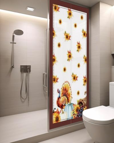 Window Privacy Film Frosted, Thanksgiving Fall Static Cling Door Window Covering, Turkey Sunflowers Pumpkin Brown Striped UV Blocking Windows Film for Office, Hotel, Bedroom, 29.5 x 78.7 Inches - Image 3