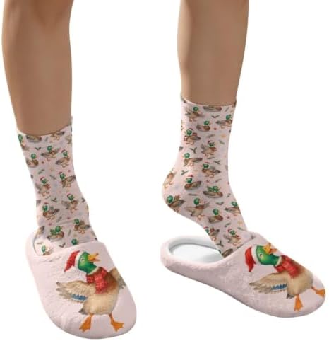 Jeiento Winter Fuzzy Slipper and Crew Socks Warm Winter Shoes Lightweight Soft Cushion House Slipper Bedroom Shoes - Image 4