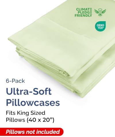 King Pillow Cases - 6 Pack Pillowcase Covers - 20" x 40" (Light Sage Green) - Image 2