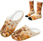 Jeiento Fuzzy Slippers and Crew Sock Set for Women Men Couple Warm Cozy Memory Foam House Shoes Soft Slip-on Slides for Home,Travel by Jeiento