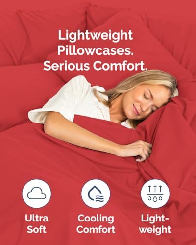 Standard Pillow Cases - 10 Pack Soft Pillowcase Covers - 20" x 26" (Red) - Image 3