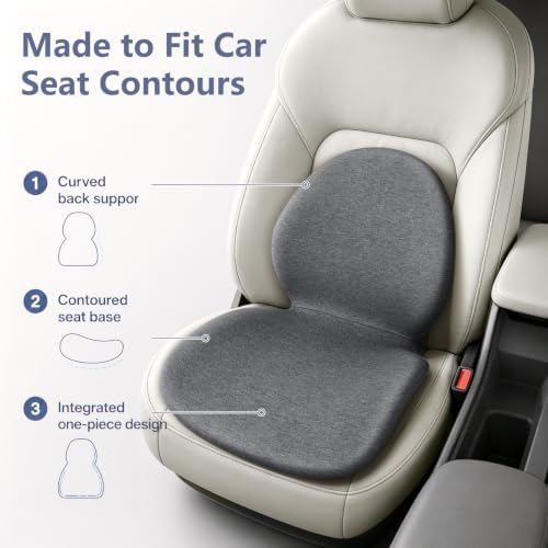 Car Seat Cushion with Lumbar Support Pillow - Memory Foam Driver Seat Cushion for Back & Sciatica Pain Relief, Washable Cover, Non-Slip Bottom for Long Driving (Grey) - Image 2