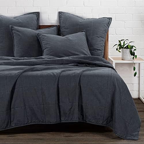 HiEnd Accents Stonewashed Cotton 3 Piece Queen Charcoal Coverlet Set by HiEndAccents