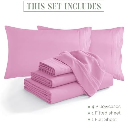 Elegant Comfort 1500 Premium Quality 6-Piece Bed Sheet Set - 18-24 Inch Extra Deep Pocket, Smart Storage Pockets, Wrinkle Free Ultra Soft 6PC Extra Deep Pocket Sheets, California King, Light Pink - Image 4