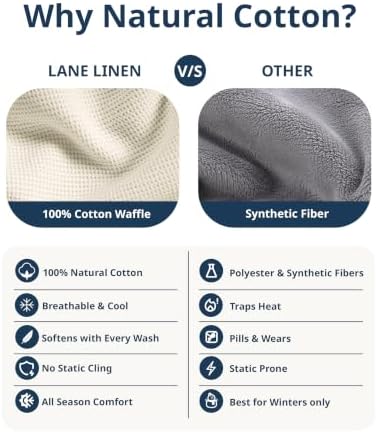 LANE LINEN Blankets Queen Size, 100% Cotton Waffle Textured - Sugar Swizzle - Image 6