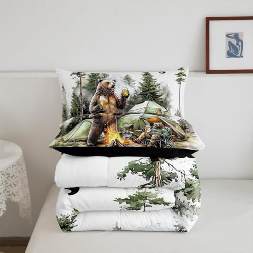 Erosebridal Happy Camping Toddler Bedding Set,RV Camper Comforter Sets for Travel Trailer Bunk,Forest Bear Quilt Bed Set for Boys Girls,Rustic Farmhouse Bedroom Decor,1 Pillowcase Breathable - Image 5