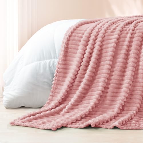 Exclusivo Mezcla Striped Queen Size Fleece Blanket for Bed, Pink - Image 6