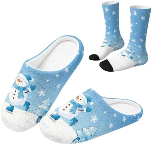 Jeiento Winter Fuzzy Slipper and Crew Socks for Women,Adult Slip-on Close Toe House Slipper,Flat Comfort home Slides by Jeiento