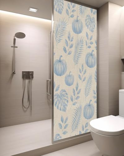 Window Privacy Film Frosted, Blue Pumpkins Fall Static Cling Door Window Covering, Thanksgiving Tropical Palm Rustic UV Blocking Windows Film for Office, Hotel, Bedroom, 29.5 x 78.7 Inches - Image 3