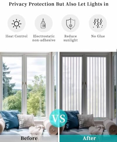 Window Privacy Film Frosted, Purple Stripes Reusable Static Cling Window Tints, Farmhouse Lines Modern Geometric Minimalist Heat Control Windows Films for Offices, Balcony, 29.5 x 118 Inches - Image 6