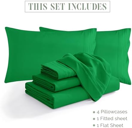 Elegant Comfort 1500 Premium Quality 6-Piece Bed Sheet Set - 18-24 Inch Extra Deep Pocket, Smart Storage Pockets, Wrinkle Free Ultra Soft 6PC Extra Deep Pocket Sheets, King, Emerald Green - Image 4