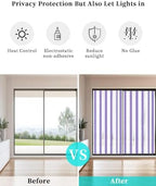 Window Privacy Film Frosted, Purple Striped Static Cling Door Window Covering, Farmhouse Vertical Stripes Geometric UV Blocking Windows Film for Office, Hotel, Bedroom, 29.5 x 78.7 Inches - Image 6