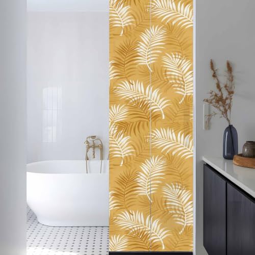 Window Privacy Film Frosted, Fall Orange Botanical Reusable Static Cling Window Tints, Summer Palm Leaves Foliage Tropical Heat Control Windows Films for Offices, Balcony, 29.5 x 118 Inches - Image 3