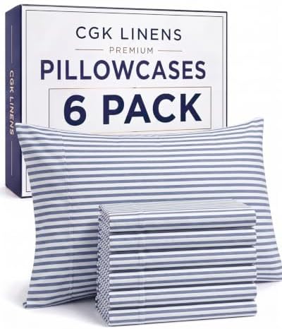 Standard Pillow Cases - 6 Pack Pillowcase Covers - 20" x 26" (Blue Stripes) by CGKUnlimited