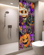 Window Privacy Film Frosted, Pumpkins Halloween Static Cling Door Window Covering, Black Horror Purple Check Floral UV Blocking Windows Film for Office, Hotel, Bedroom, 29.5 x 78.7 Inches - Image 3