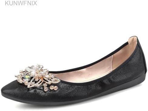 KUNWFNIX Women Ballet Flats Rhinestone Wedding Ballerina Shoes Foldable Sparkly Comfort Slip on Flat Shoes - Image 3