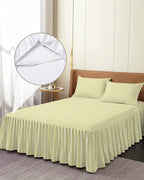 Yellow Striped Bed Skirts for Cal King Bed 18 Inches Drop, Wrap Around Bedskirt Dust Ruffle Pleated Bedspread Modern Simple Farmhouse Beige Vintage Fitted Sheet with 2 Decorative Pillowcase 36"x20" - Image 4