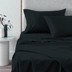 Pizuna 100% Cotton Split King Sheet Set 600 Thread Count Black by Pizuna