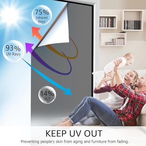 HIDBEA One Way Privacy Window Film, Black Silver, 45.3 x 157.5 Inch - Image 2