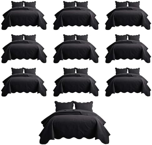 Imperial Rooms Queen Quilt Black Floral 10 Pack for Hotel Guest Bedroom by IRImperialRooms