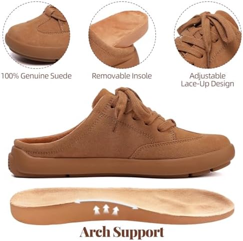 UBFEN Womens 100% Genuine Suede Mules Arch Support Indoor Outdoor Slippers - Image 4