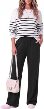Two Piece Lounge Sets for Women Wide Leg Pant Matching Sets with Pockets - Image 3
