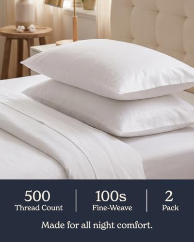 Beckham Hotel Collection Pillowcases King Size Set of 2, Cool Touch Cotton Sateen Fabric, 500TC, Silky Smooth & Soft, Open End, White - Image 4