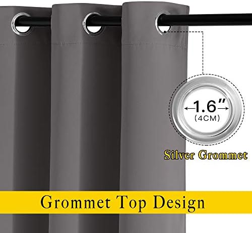 NICETOWN Blackout 72 inch Curtains for Kids Room, Grommet Room Darkening Thermal Insulated Solid Window Treatments Sound Reducing for Bedroom, 2 Panels, W37 x L72, Grey - Image 2