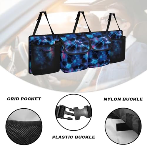 UNICEU Tie-Dye Print Trunk Organizer for Suv Foldable Easy Install Backseat Trunk Organizer with 4 Pockets Large Capacity Car Interior Accessories - Image 5