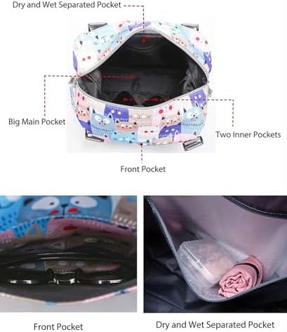 Travel Duffle Bag Weekender Overnight Bag Gym Tote with Dry and Wet Separated Pocket for Women Girls Shoulder Workout Duffel Bag Water Resistant, Pink Unicorn Set - Image 4