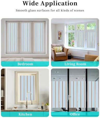Window Privacy Film Frosted, Light Brown Blue Striped Non-Adhesive Static Cling Window Tint, Modern Farmhouse Vertical Stripes Insulated Windows Frosted Films for Living Room, 35.4 x 78.7 Inches - Image 7