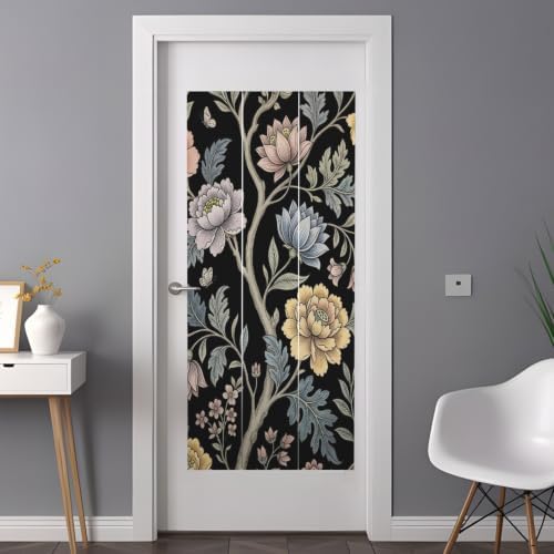Window Privacy Film Frosted, Vintage Garden Flower Non-Adhesive Static Cling Window Tint, Rustic Floral Leaf Pastoral Black Insulated Windows Frosted Films for Living Room, 35.4 x 78.7 Inches - Image 3