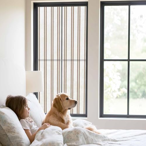 Window Privacy Film Frosted, Oatmeal Striped Vintage Static Cling Door Window Covering, Light Brown Farmhouse Rustic Lines UV Blocking Windows Film for Office, Hotel, Bedroom, 29.5 x 78.7 Inches - Image 2