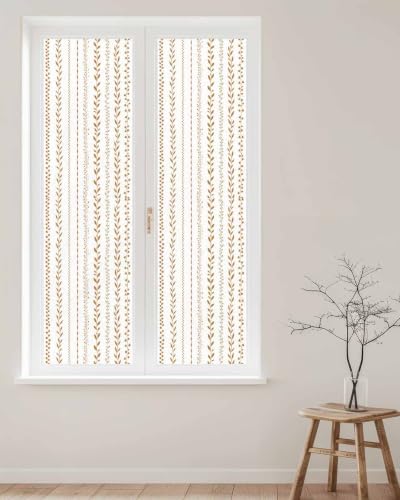 Window Privacy Film Frosted, Modern Minimalist Art Reusable Static Cling Window Tints, Rustic Boho Leaf Stripes Simple Orange Heat Control Windows Films for Offices, Balcony, 29.5 x 118 Inches - Image 2