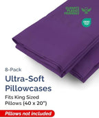 King Pillow Cases - 8 Pack Soft Pillowcase Covers - 20" x 40" (Purple) - Image 2