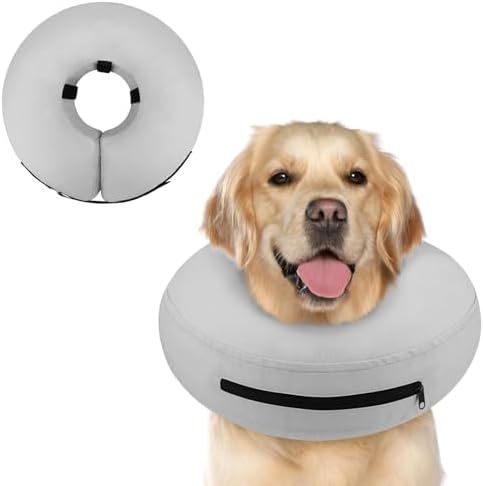 Supet Inflatable Dog Cone Collar Alternative After Surgery, Dog Neck Donut Collar Recovery E Collar to Stop Licking, Soft Dog Cone for Medium Large Dogs by Supet