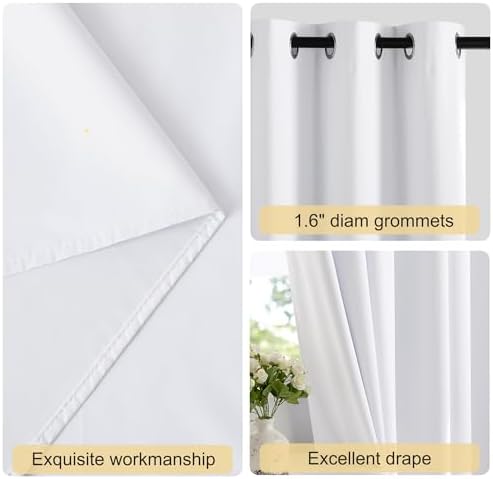 NICETOWN 100% Blackout Long Curtains 102 Inches Length, Privacy Room Darkening Divider Grommet Curtains for Living Room/Bedroom/Glassdoor/Patio, 1 Panel, Pure White, 66W x 102L - Image 2