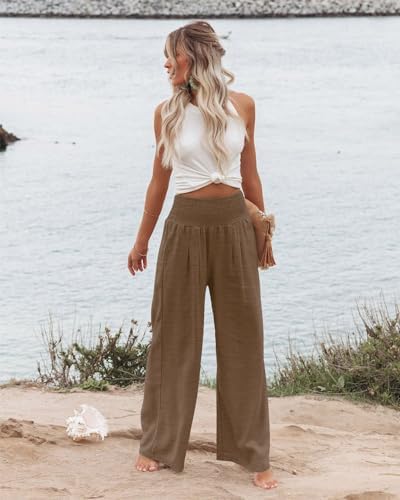Angerella Womens Elastic High Waisted Palazzo Pants Casual Wide Leg Long Lounge Pant Trousers with Pocket - Image 2