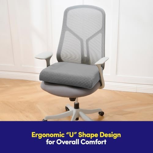 Extra Large Seat Cushion for Office Chair - Ergonomic Pillow for Desk Chair, Wheelchair, Airplane, Stadium, Car Seat, Gamers – Non-Slip Support Pad for Work, Automotive & Mobility, 19" x 17" x 3" Gray - Image 2