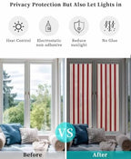 Window Privacy Film Frosted, Red Brown Striped Reusable Static Cling Window Tints, Modern Farmhouse Vertical Stripes Heat Control Windows Films for Offices, Balcony, 29.5 x 118 Inches - Image 6