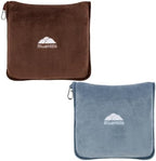 BlueHills Travel Blanket Pillows for Two Airplane Traveling Essentials Flight Throws in Bag case with Backpack Clip Compact Large Plane Accessories – Brown and Grayish Blue by BlueHills