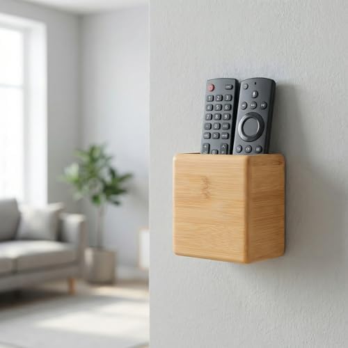 Garneck Bamboo Remote Control Holder Wall Mount - Wood Remote Caddy Organizer for Bedside Couch Office Universal Media Storage Box for Tv Controller Phone Key Pen Home Decor (Pack of 2) - Image 3