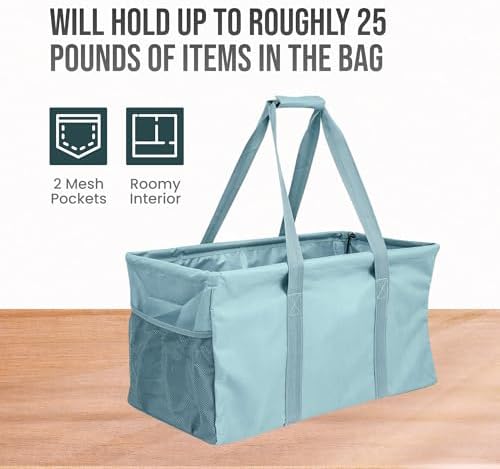 Extra Large Utility Tote Bag - Oversized Collapsible Beach Bag - Light Blue - Image 5