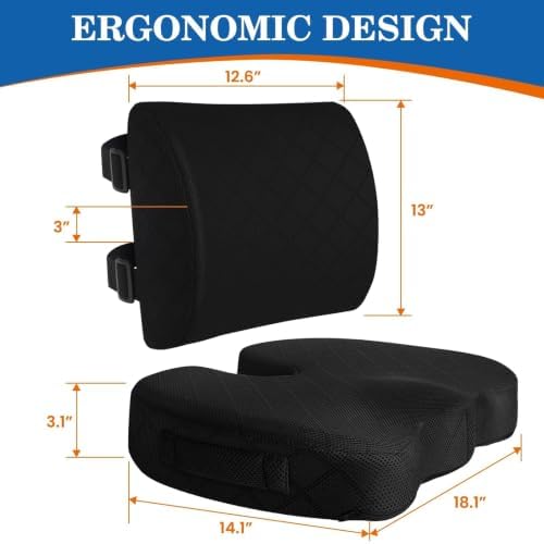 Back&Seat Cushion, Chair Cushions, Lumbar Back Support Pillow, Black/Large - Image 2