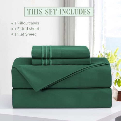 Elegant Comfort Luxury Soft 4-Piece 1500 Premium Hotel Quality Bed Sheet Set with Extra Deep Pockets 18-24 Inch, Wrinkle Free, Storage Pockets, Extra Deep Pocket 4PC Sheets, Twin XL, Hunter Green - Image 3