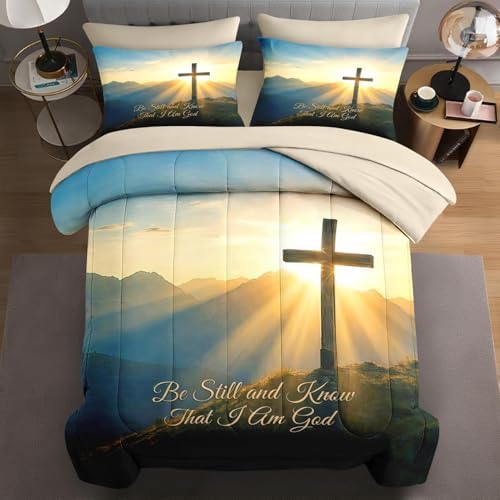 WeCozy King Comforter Set with Sheets, 7 Pieces Cross Bible Bedding by WeCozyHomeDecor